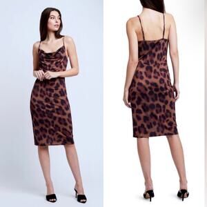 L’agence Tami cowl black spot panther animal print sleeveless dress 2 NWT